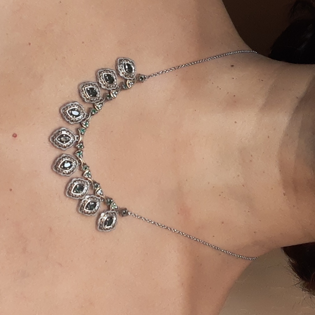 925 Genuine Emerald Twotone Necklace Firm